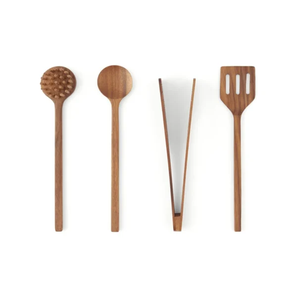 Acacia Set of 4 Wood Kitchen Utensils, Natural