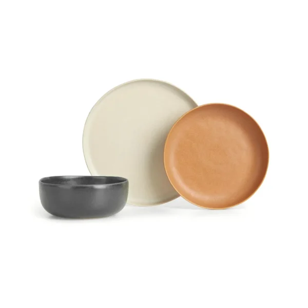 12 Piece Dinner Set, Ivory Charcoal & Terracotta
