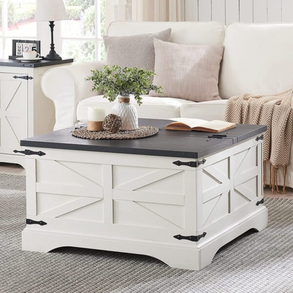 T4TREAM Farmhouse Lift-Top Coffee Table with Storage - White