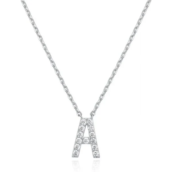 PAVOI 14K White Gold Plated Initial Necklace with Cubic Zirconia for Women