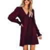 : Cupshe Women's Smocked V-Neck Mini Dress - Maroon