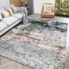 VUNATE 5'x7' Area Rug for Living Room – Machine Washable, Teal Abstract Vintage Distressed Design