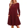 Fancyglim Women’s T-Shirt Sundress with Pockets, Burgundy, Size M