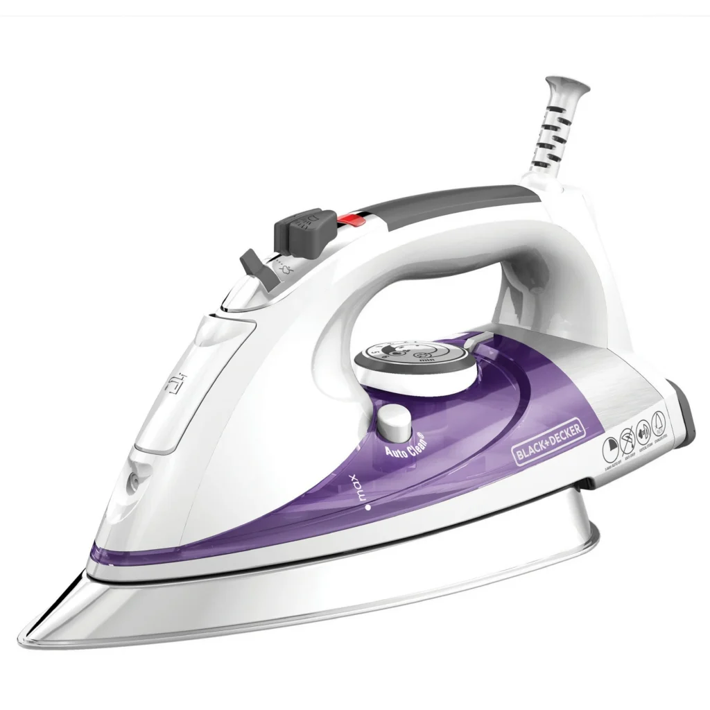 BLACK+DECKER Professional Steam Iron, Stainless Steel Soleplate, Extra-Long Cord, Purple, IR1350S