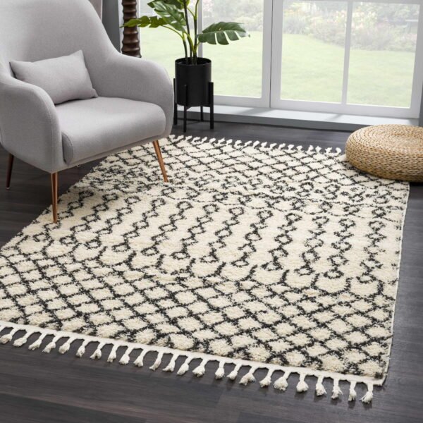 Hauteloom Berber Shag Munich Area Rug, Plush Moroccan Trellis, 5'3" for Living Room & Bedroom