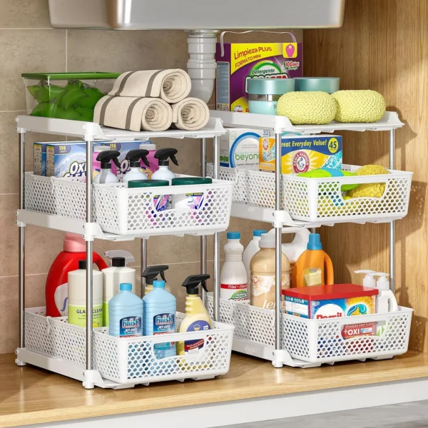 2-Pack 3-Tier Pull-Out Under Sink Organizer with Dividers – White