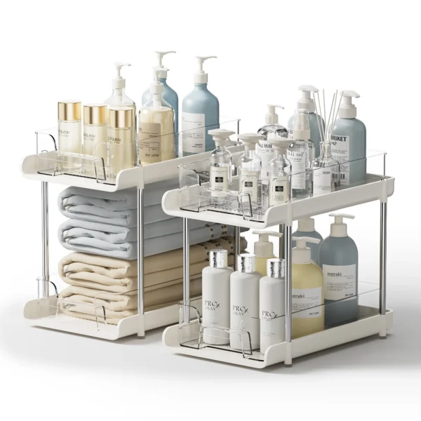 2-Pack 2-Tier Clear Bathroom & Kitchen Storage Organizer