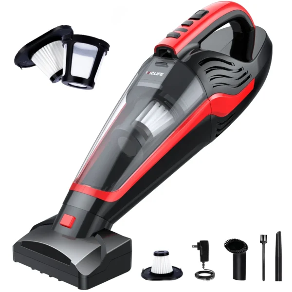 VacLife Cordless Handheld Vacuum, Car Vacuum Cleaner Rechargeable with Motorized Brush, LED Light, Red (VL726)