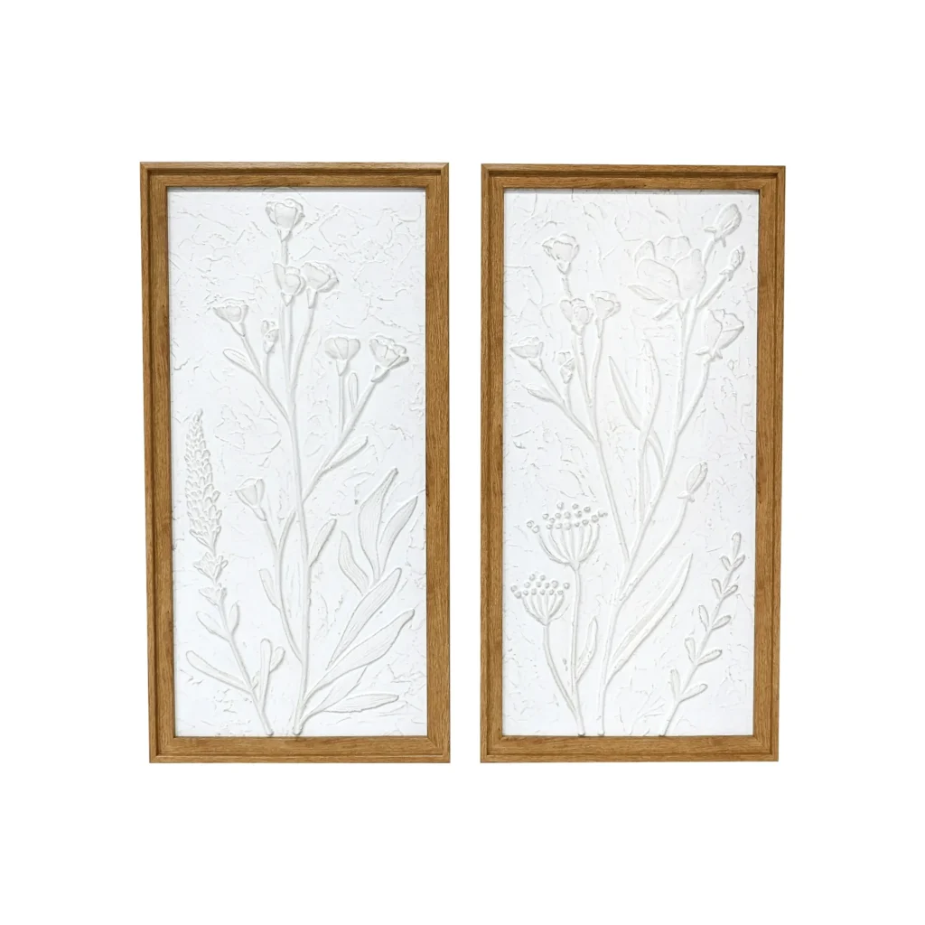 Harbortown 10" x 20" White Floral 2-Piece Wall Art Set – Elegant Floral Design for Home Décor