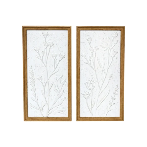 Harbortown 10" x 20" White Floral 2-Piece Wall Art Set – Elegant Floral Design for Home Décor