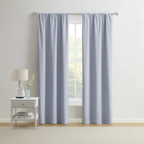 Mainstays Solid Linen-Look Blackout Curtain Panel Pair, Placid Blue, 37"x84", Set of 2