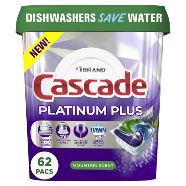 Cascade Platinum Plus Dishwasher Pacs - Mountain Scent, 62 Count