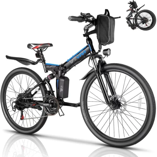 Vivi 500W Folding Electric Mountain Bike - 26'', Full Suspension, 21 Speed, 48V Battery