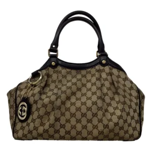 Gucci Monogram Medium Sukey Tote, Beige & Dark Brown