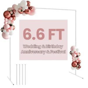 Garfans 6.6FT Wedding Balloon Arch Stand - White Metal Backdrop with Pedestal Nails