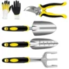 5-Piece Garden Tools Set with Pruning Shears, Trowel, Rake & Gloves