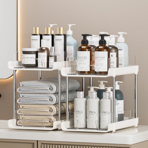 2-Pack 2-Tier Clear Bathroom & Kitchen Storage Organizer