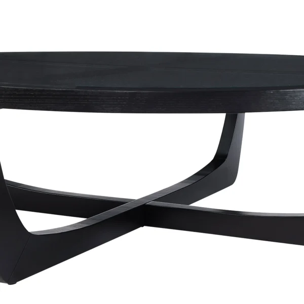 Drew Barrymore Rattan & Glass Coffee Table - Rich Black Wood Frame