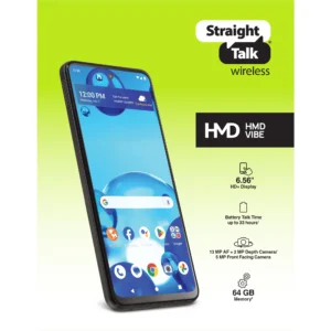 Straight Talk HMD Vibe 64GB Prepaid Smartphone, Black – Locked to Straight Talk