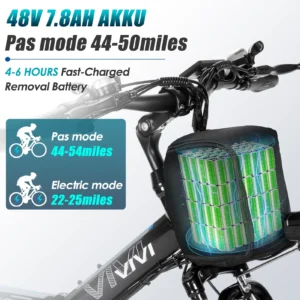 Vivi 500W Folding Electric Mountain Bike - 26'', Full Suspension, 21 Speed, 48V Battery