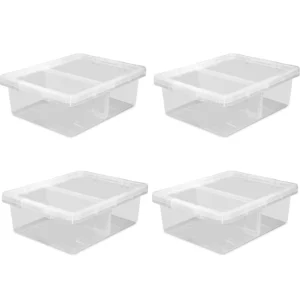 The Home Edit 37 Qt Clear Storage Bin with Divider, Set of 4