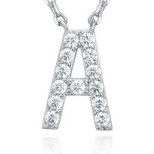 PAVOI 14K White Gold Plated Initial Necklace with Cubic Zirconia for Women