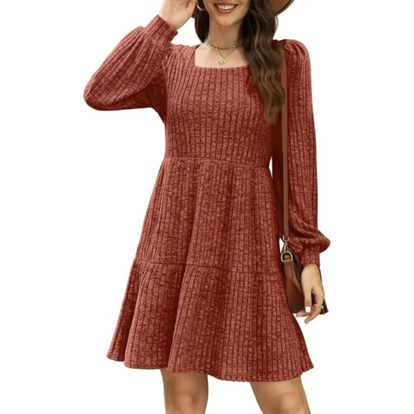 QINCAO Women's Long Sleeve Babydoll Sweater Dress with Pockets