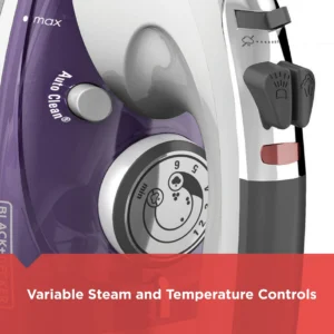 BLACK+DECKER Professional Steam Iron, Stainless Steel Soleplate, Extra-Long Cord, Purple, IR1350S