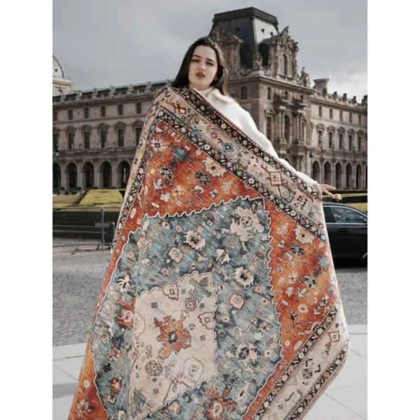 Wonnitar 6x9' Boho Area Rug, Washable Non-Slip Mat for Living Room, Dining Room, Office, Rust