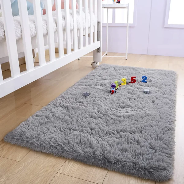 Lochas 2x3' Soft Fluffy Shaggy Area Rug, Gray, for Bedroom & Kids Room