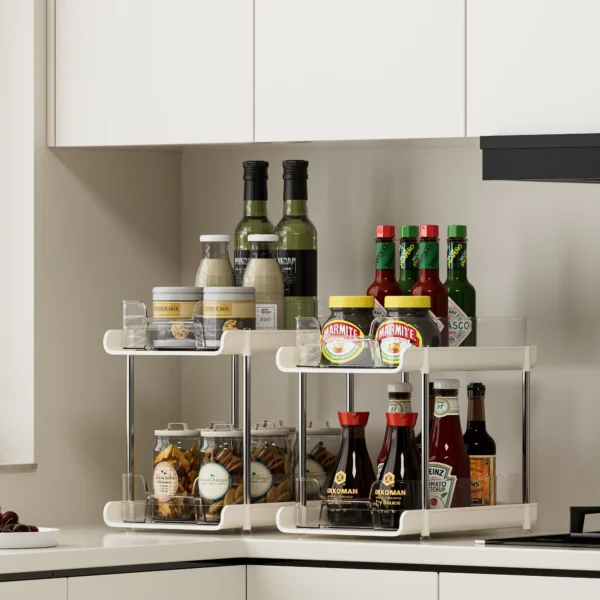 2-Pack 2-Tier Clear Bathroom & Kitchen Storage Organizer