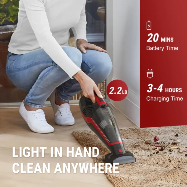 VacLife Cordless Handheld Vacuum, Car Vacuum Cleaner Rechargeable with Motorized Brush, LED Light, Red (VL726)