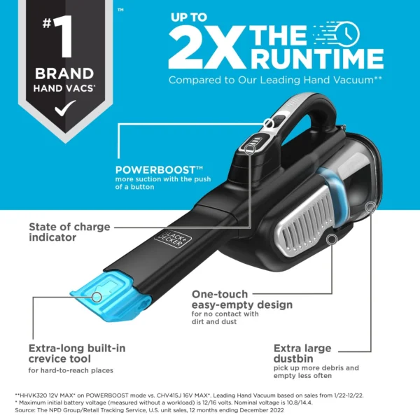 BLACK+DECKER 12V Cordless Dustbuster HHVK320J00W - Powerful Handheld Vacuum for Quick Cleanups