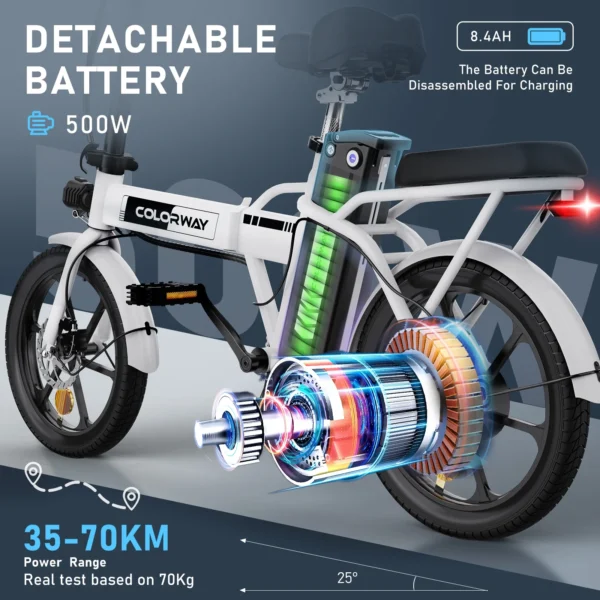 COLORWAY 500W Electric Foldable Bike with Pedal Assist - 19.9 MPH, Removable Battery