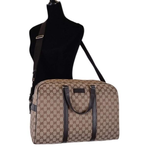 Gucci Large GG Logo Beige Canvas Duffle Bag, Brown Leather Strap