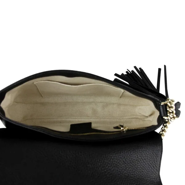 Gucci Interlocking GG Black Leather Shoulder Bag, Chain Strap