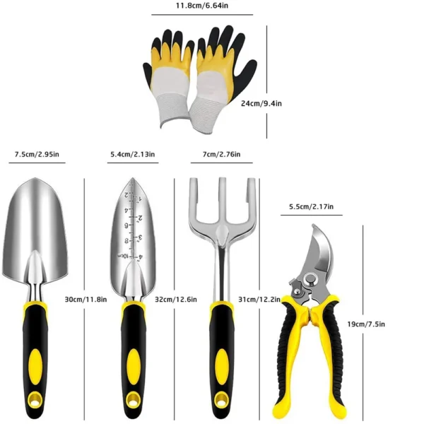 5-Piece Garden Tools Set with Pruning Shears, Trowel, Rake & Gloves