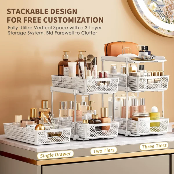 2-Pack 3-Tier Pull-Out Under Sink Organizer with Dividers – White