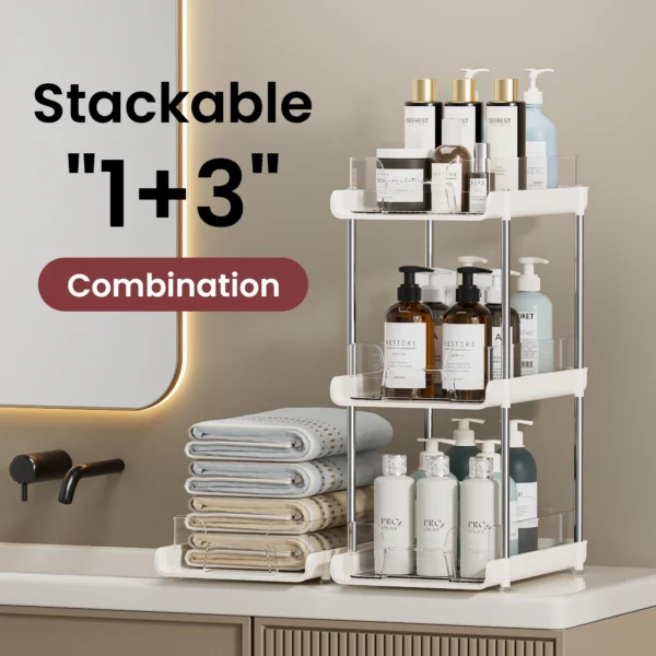 2-Pack 2-Tier Clear Bathroom & Kitchen Storage Organizer