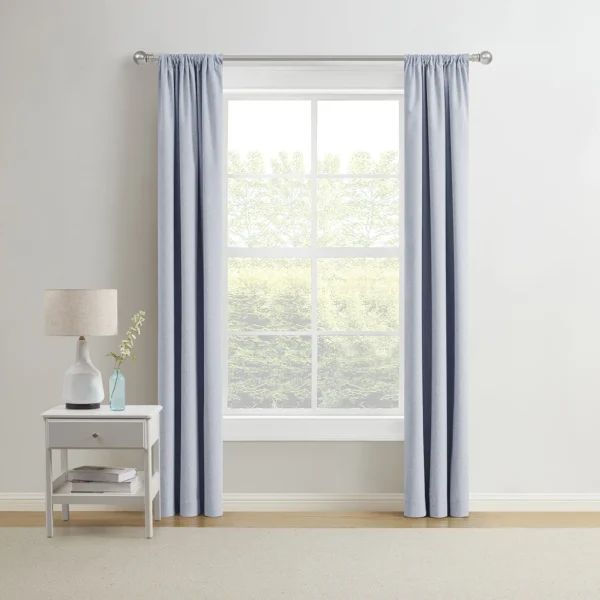 Mainstays Solid Linen-Look Blackout Curtain Panel Pair, Placid Blue, 37"x84", Set of 2