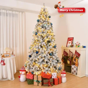 HONGGE 6 ft Pre-Lit Snow-Flocked Christmas Tree with 250 Lights