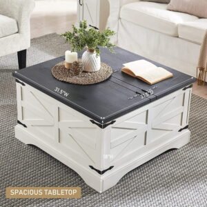 T4TREAM Farmhouse Lift-Top Coffee Table with Storage - White