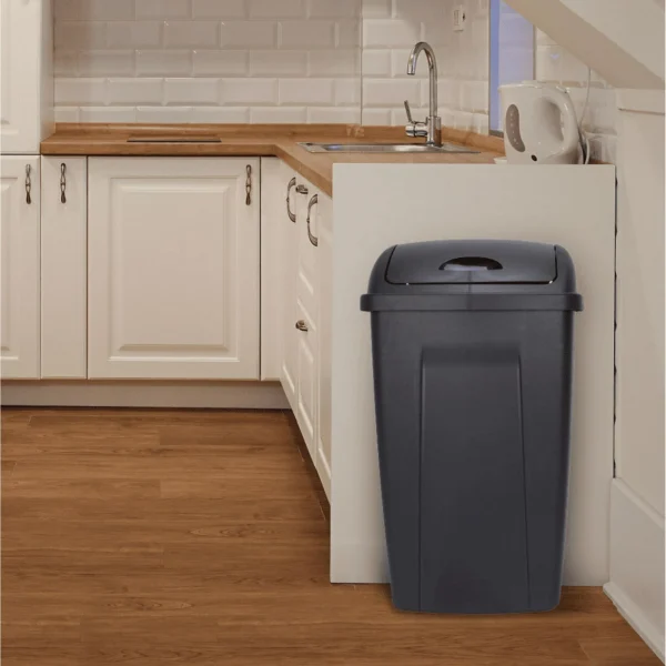 Mainstays 13 Gallon Swing-Top Trash Can - Black, Plastic Kitchen Bin