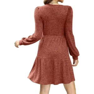 QINCAO Women's Long Sleeve Babydoll Sweater Dress with Pockets