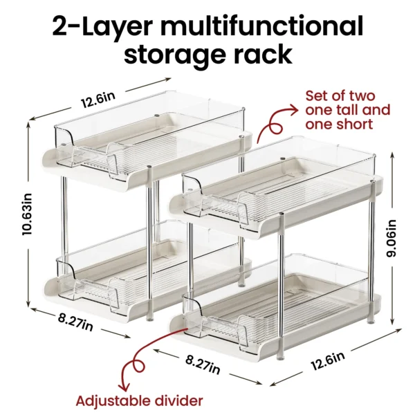 2-Pack 2-Tier Clear Bathroom & Kitchen Storage Organizer