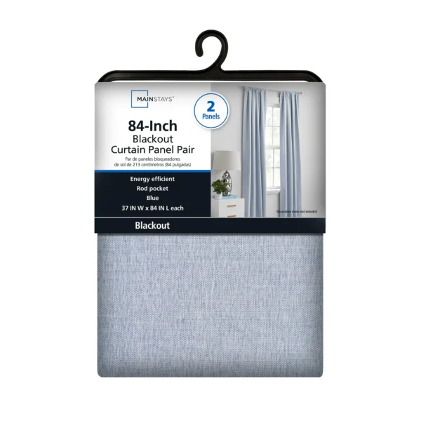 Mainstays Solid Linen-Look Blackout Curtain Panel Pair, Placid Blue, 37"x84", Set of 2