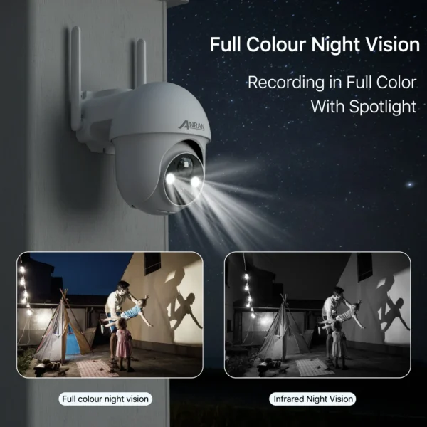 2K Solar Security Camera with Spotlight - ANRAN Wireless Outdoor Camera with 360° View