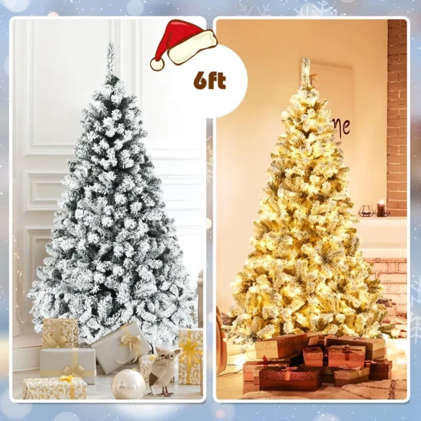 HONGGE 6 ft Pre-Lit Snow-Flocked Christmas Tree with 250 Lights