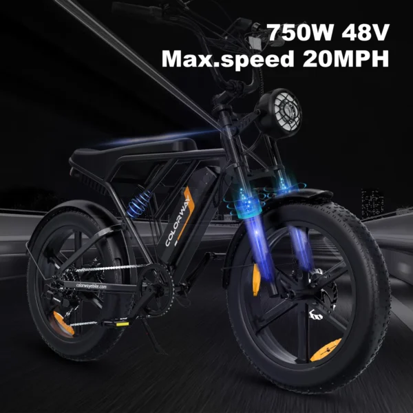 COLORWAY 750W Fat Tire Electric Bike - 20x4.0 Off-Road with 36V Battery