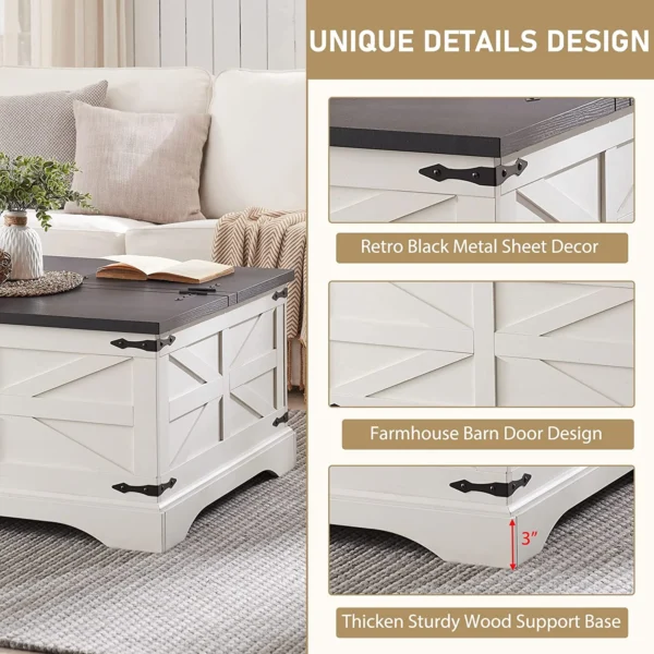 T4TREAM Farmhouse Lift-Top Coffee Table with Storage - White